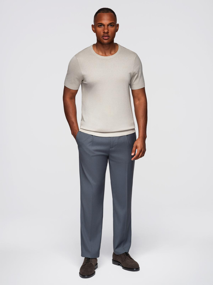 Classic knitted men's shirt with ribbed cuffs - light grey V3 OM-TSCT-0252