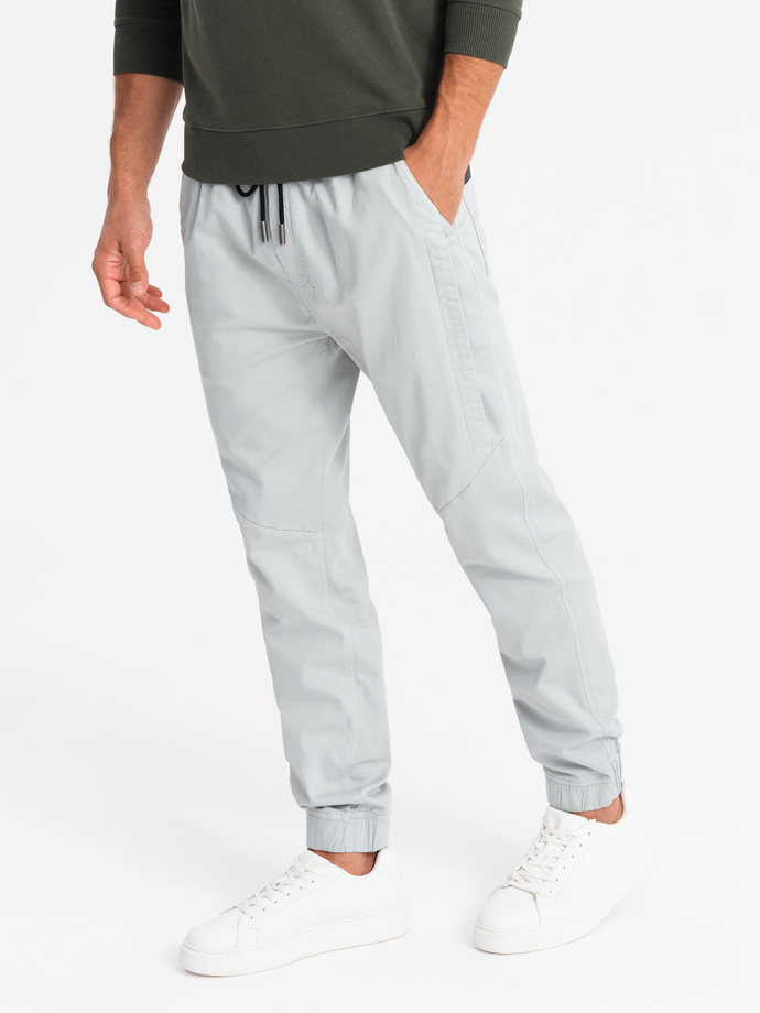 Men's knit joggers with pleats - light grey V3 OM-PAJO-0202