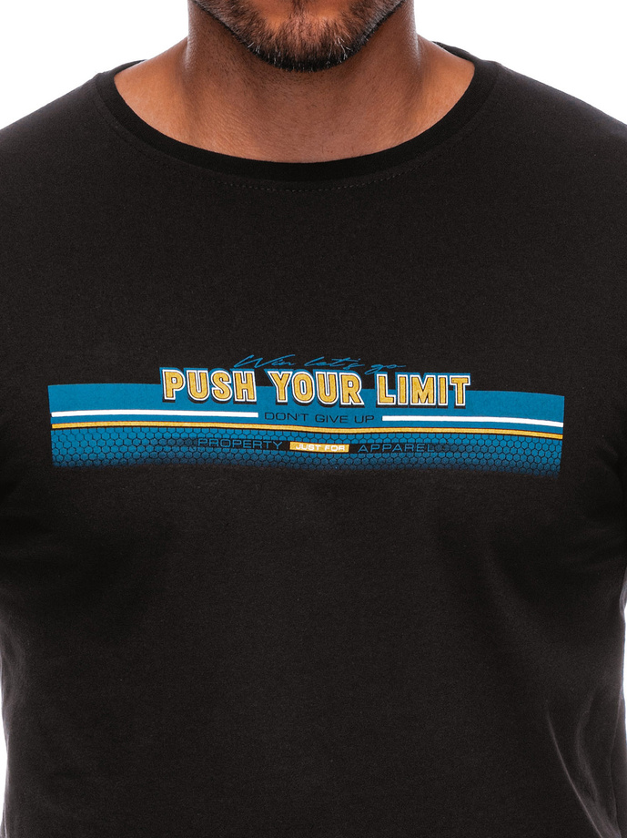 T-shirt męski z nadrukiem S1846 - czarny