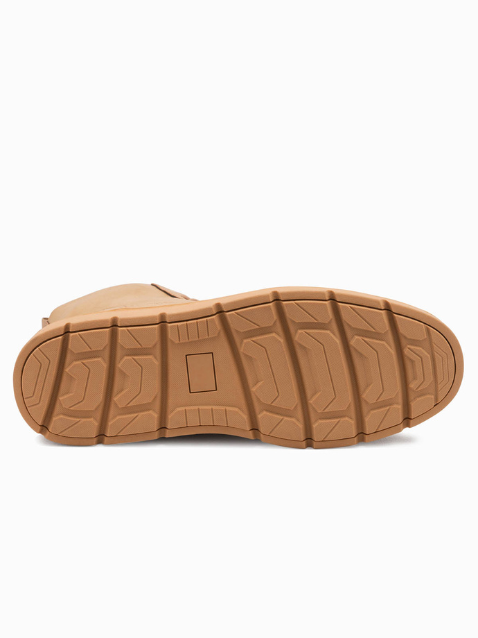 One-color men's high boots with decorative stitching - camel V3 OM-FOBO-0133