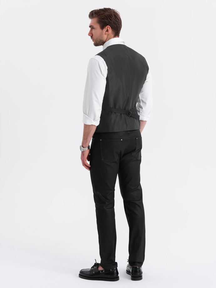 Men's fitted vest with rayon and marbled buttons - black V4 OM-BLZV-0112