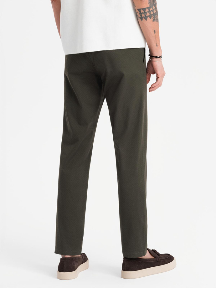 Męskie spodnie chino REGULAR FIT z delikatną strukturą – ciemnozielone V4  OM-PACP-0184