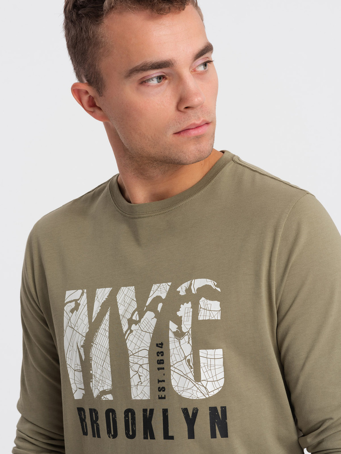 Men's map motif printed longsleeve - olive V2 OM-LSPT-0115