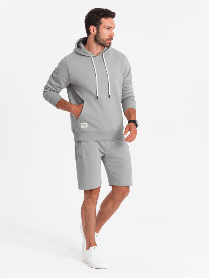 Men's sweatshirt set kangaroo sweatshirt + shorts - gray V8 Z75