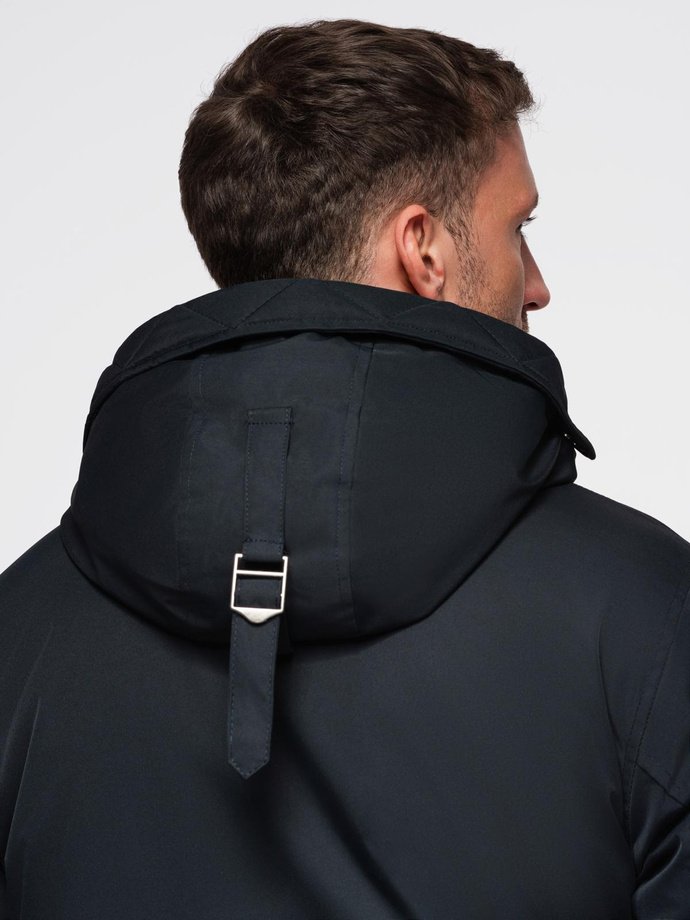 Klasyczna długa męska kurtka typu parka – czarna V6 OM-JAPJ-0313