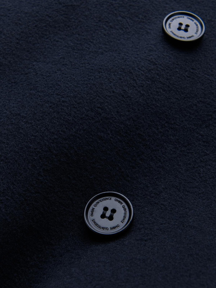 Men's coat with asymmetrical fastening and high collar - navy blue V3 OM-COWC-0120