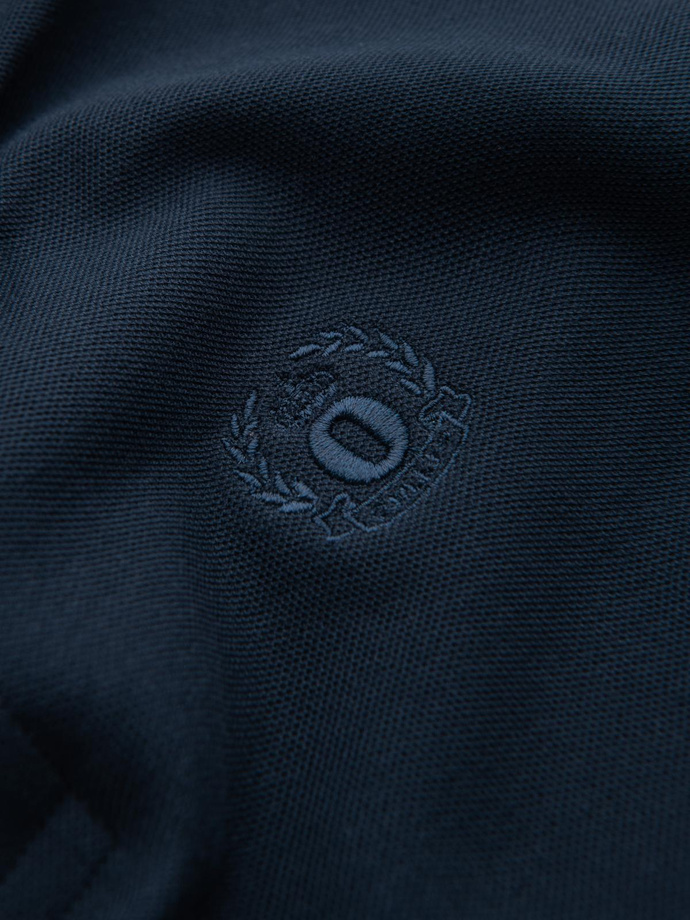 Jednokolorowa koszulka męska polo BASIC z dzianiny pique - granatowa V2 OM-POBS-0100