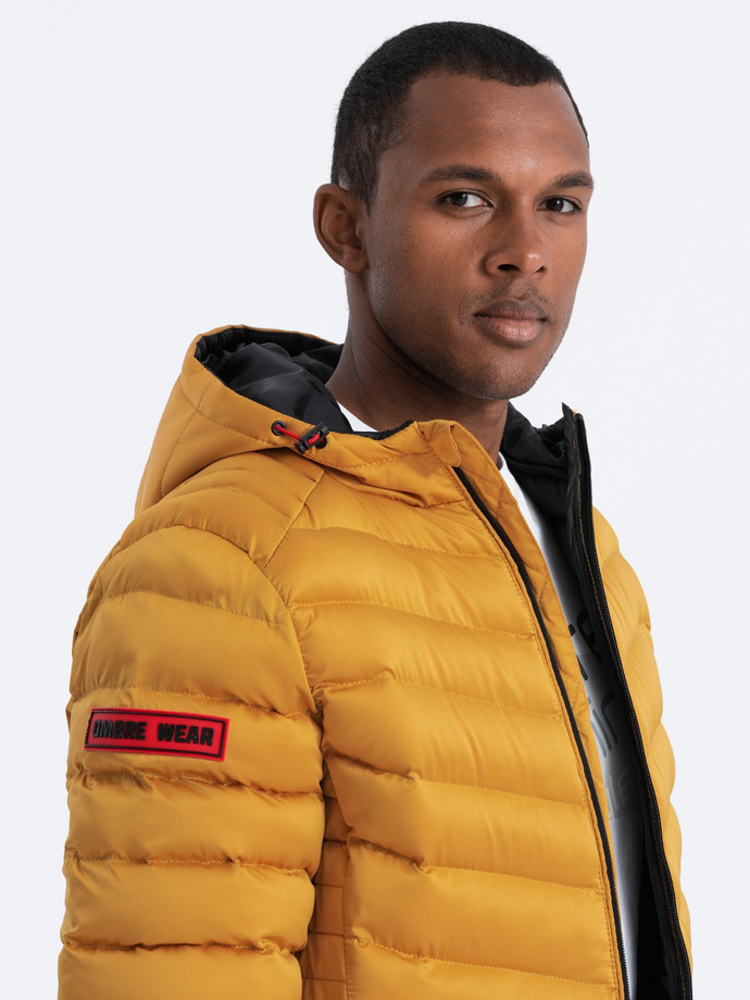 Men's quilted jacket with satin finish - mustard V18 OM-JALP-0121