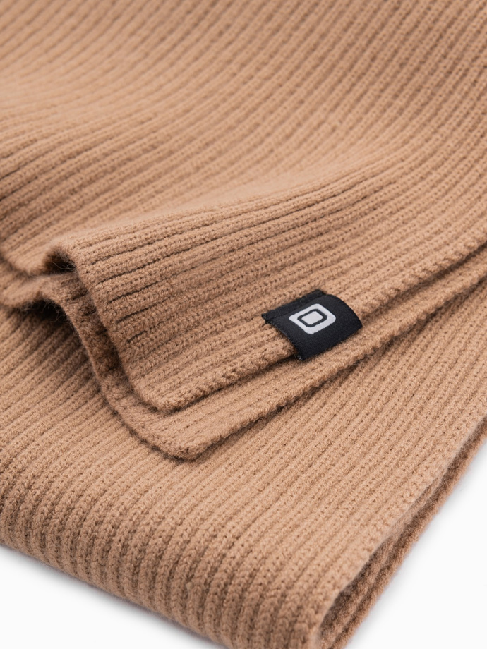 Men's monochromatic ribbed knit scarf - light brown V4 OM-ACSF-0119