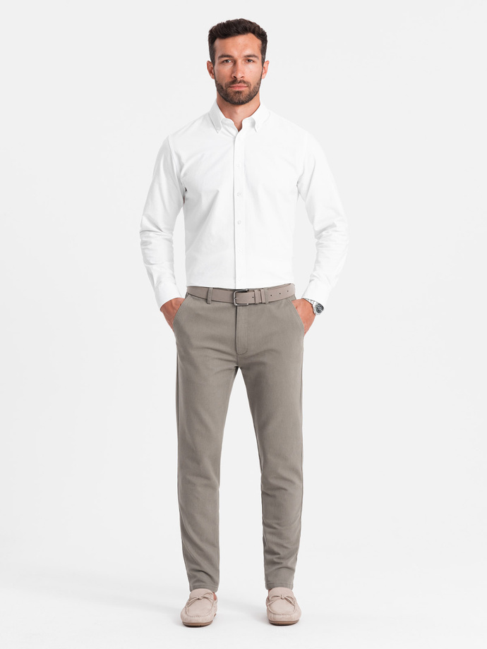 Classic men's chino pants with fine texture - dark beige V1 OM-PACP-0188