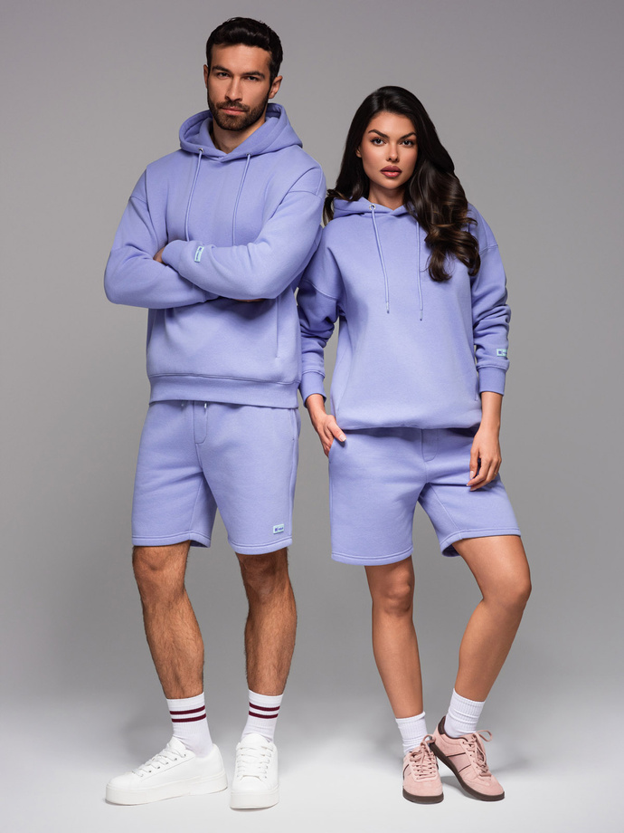 Komplet dresowy UNISEX bluza z kapturem + szorty w stylu athleisure – lawendowe V9 Z110