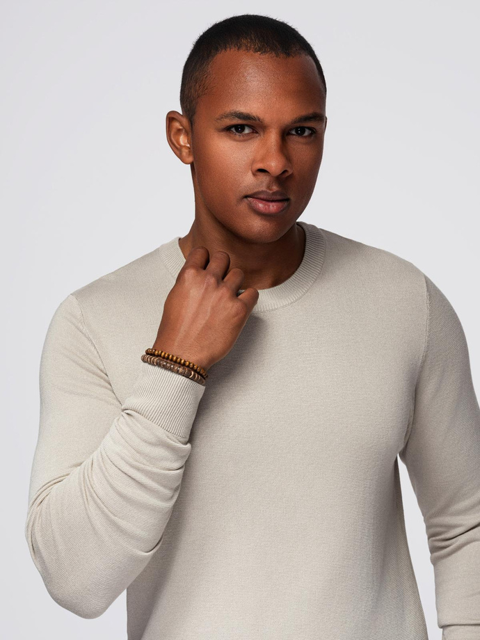 Men's sweater with round neckline in stretch knit with classic weave - beige V3 OM-SWSW-0183