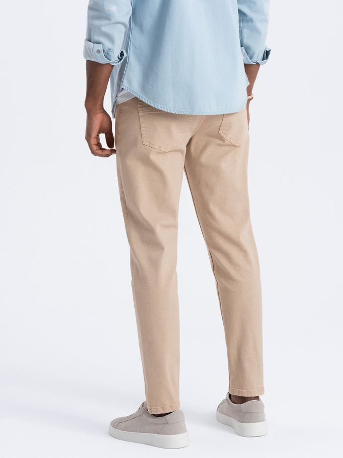 Men's denim pants without rubbing SLIM FIT - beige V8 OM-PADP-0148