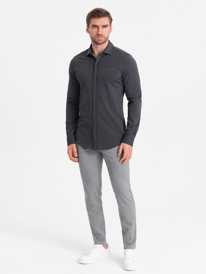 Męska bawełniana koszula REGULAR z dzianiny single jersey - grafitowa V6 OM-SHCS-0138