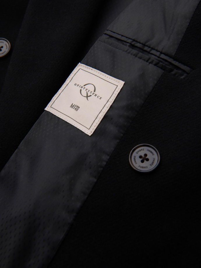 Dwurzędowy płaszcz męski z wełną - czarny V2 OM-COWC-0133