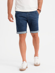 Men's denim shorts with rolled up leg - dark blue V2 OM-SRDS-0161