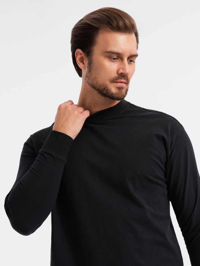 Męski longsleeve bawełniany LOOSE FIT z okrągłym dekoltem – czarny V1 OM-LSBC-0129