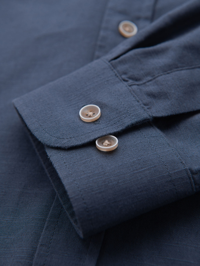 Men's linen shirt with classic collar and pockets REGULAR FIT - blue V4 OM-SHCS-0134
