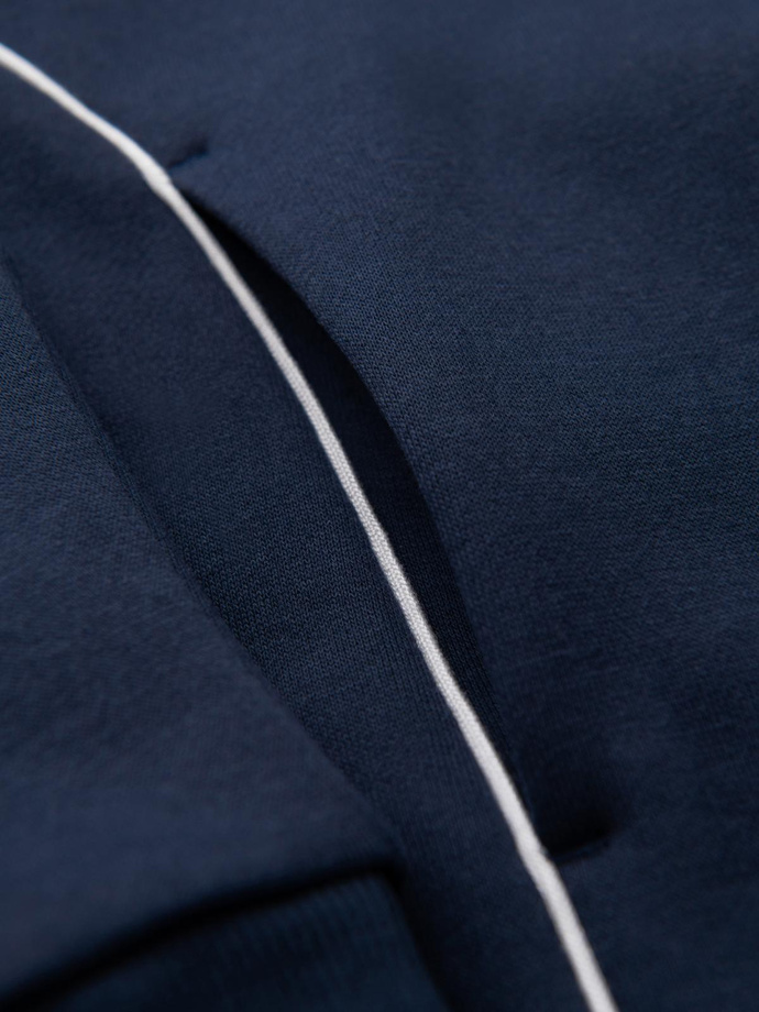 Men's sweatshirt with contrast stitching and hood - navy blue V2 OM-SSNZ-0250