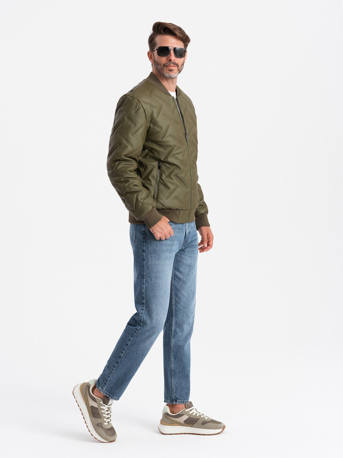Men's embossed bomber jacket - olive V2 OM-JALP-0196