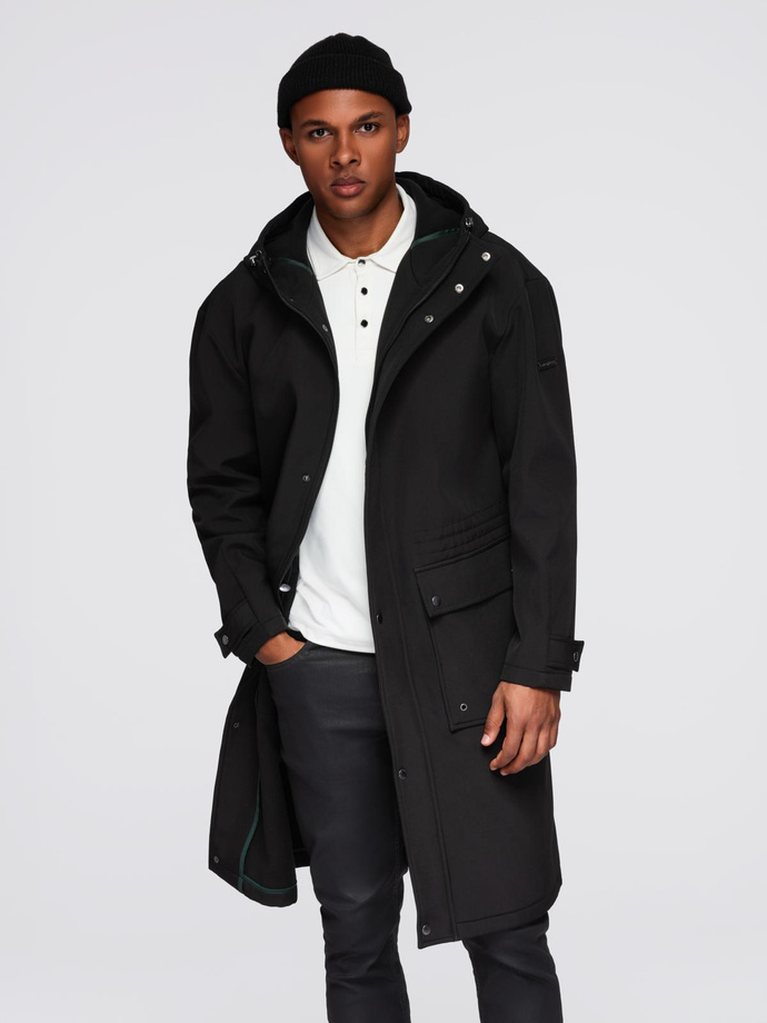 Men's parka coat with fleece lining and waist adjustment - black V2 OM-JAPJ-0314