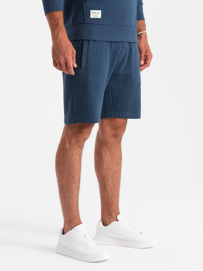 Męski dresowy komplet bluza kangurka + szorty – ciemnoniebieski V4 Z75