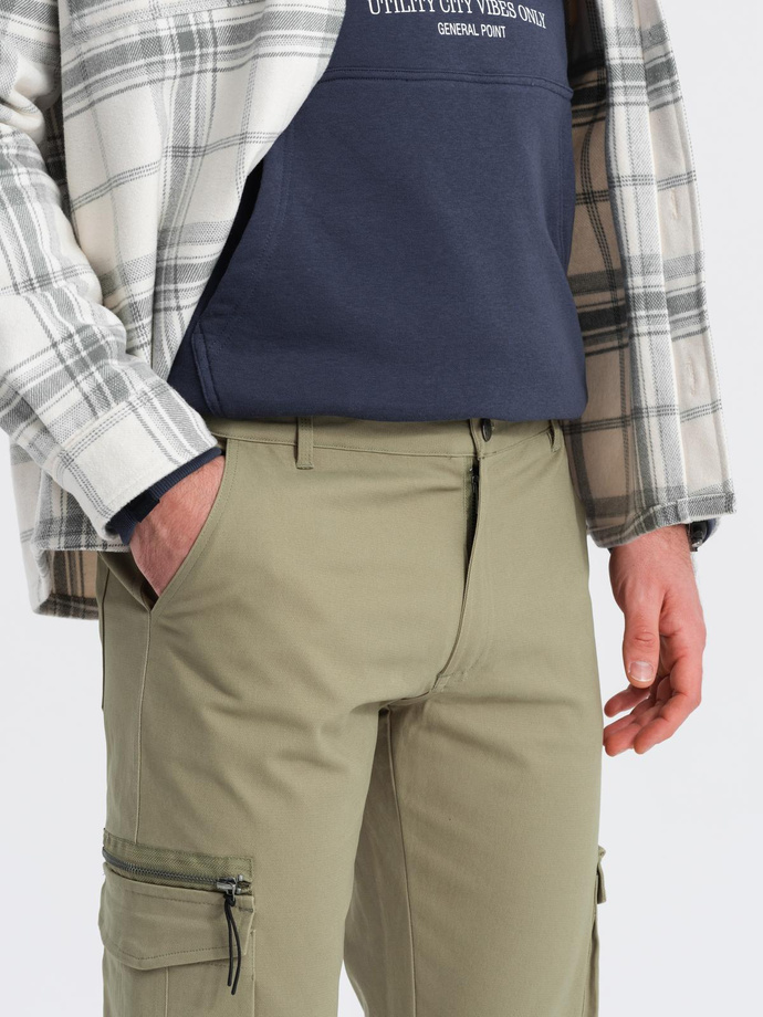 Men's STRAIGHT LEG cargo pants with triangle pocket pin - olive V2 OM-PACG-0196