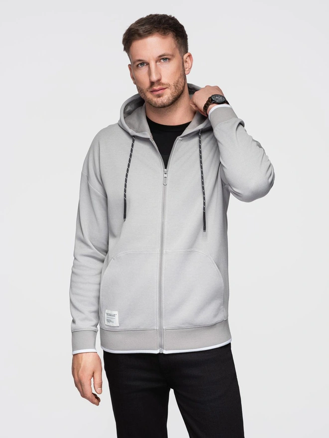 Men's softly structured hooded sweatshirt - grey V4 OM-SSZP-0191
