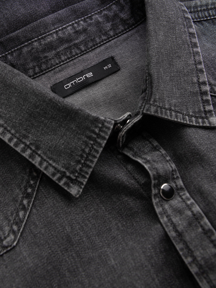 Men's denim snap shirt with pockets - black V3 OM-SHDS-0115