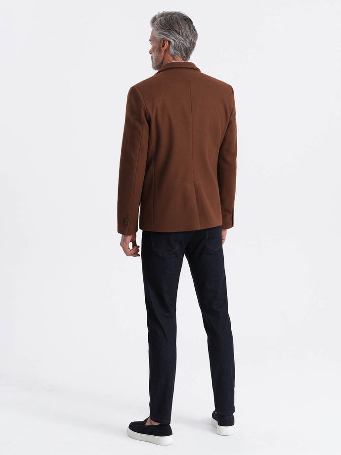 Marynarka męska casual z ozdobnymi guzikami na mankietach - czekoladowy brąz V1 OM-BLZB-0118