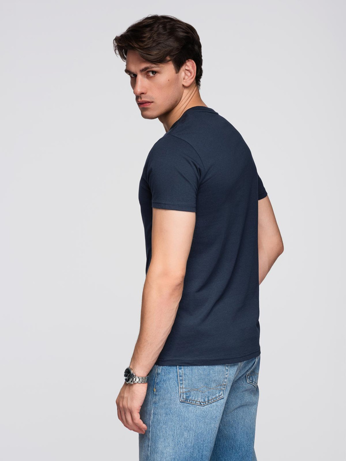 Men's BASIC classic cotton T-shirt with a v-neck - navy blue V2 OM-TSBS-0237