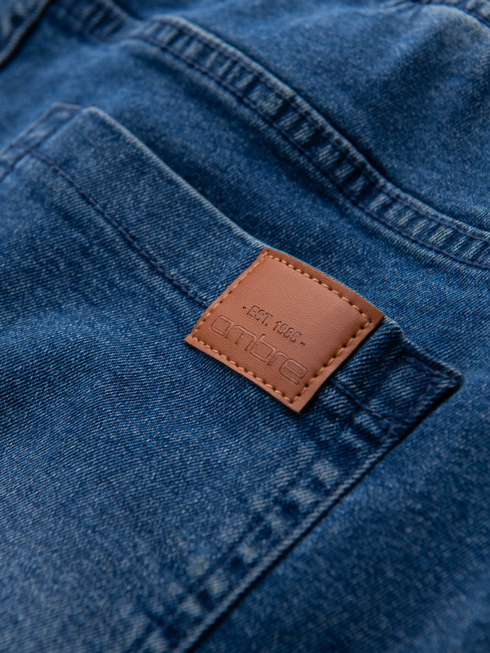 Męskie spodnie JOGGERY jeansowe z efektem sprania - niebieskie V2 OM-PADJ-0267