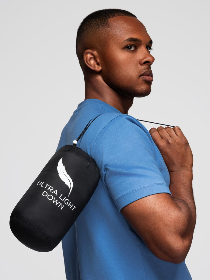 Ultralight men's natural down jacket with stowable pouch - black V1 OM-JALP-0211