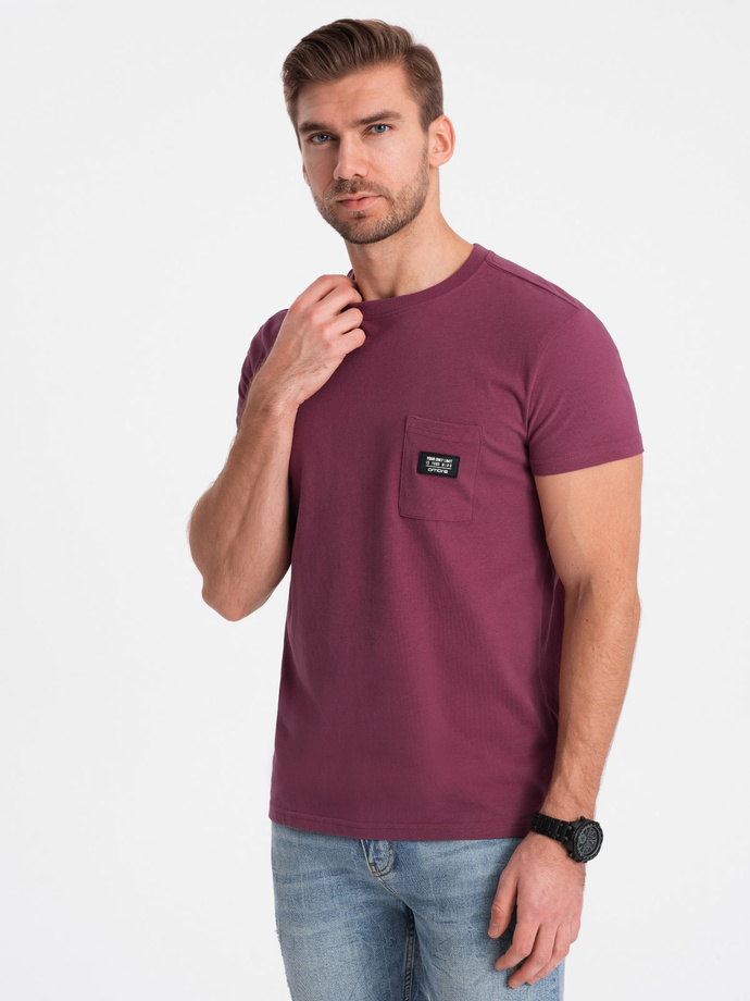 Men's cotton t-shirt with pocket - dark pink V5 S1743