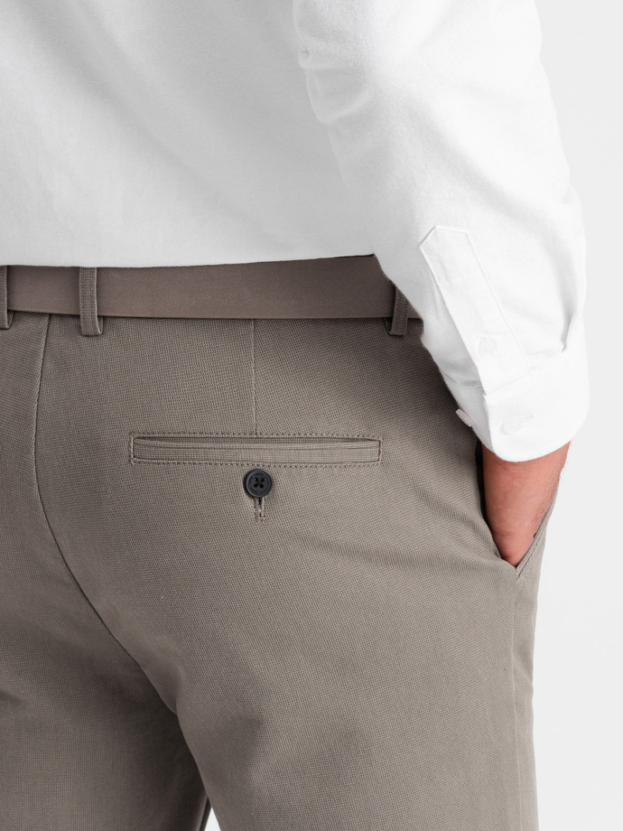 Classic men's chino pants with fine texture - dark beige V1 OM-PACP-0188