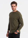 Męski longsleeve  BASIC z okrągłym dekoltem - ciemnooliwkowy V7 OM-LSBL-0106
