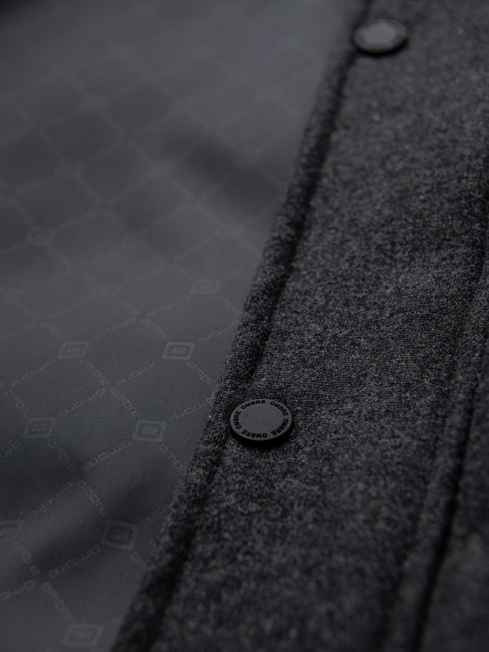 Casualowa męska kurtka puffer z wełną – czarny melanż V2 OM-JAHP-0203