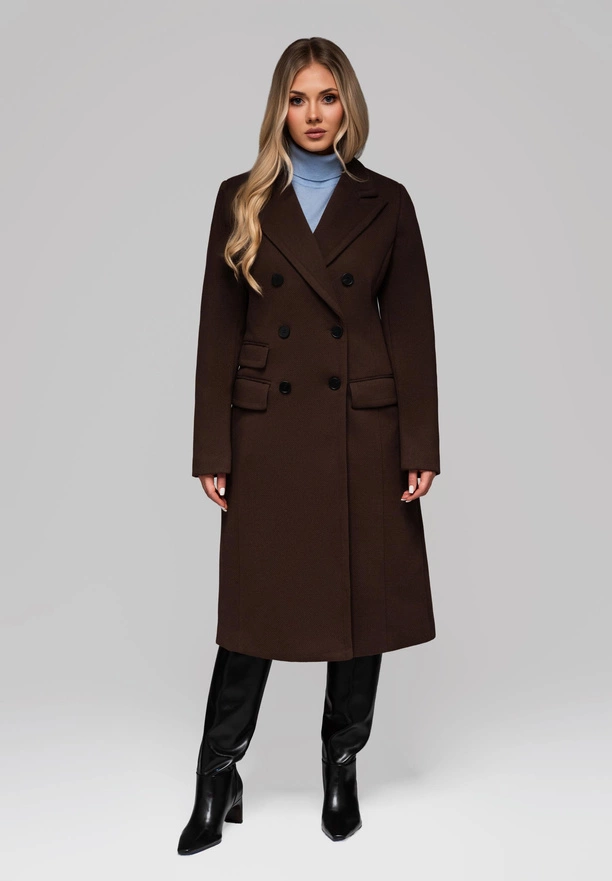 Women's double-breasted fitted coat LARICA OW-COLC-0108 v1 - brown