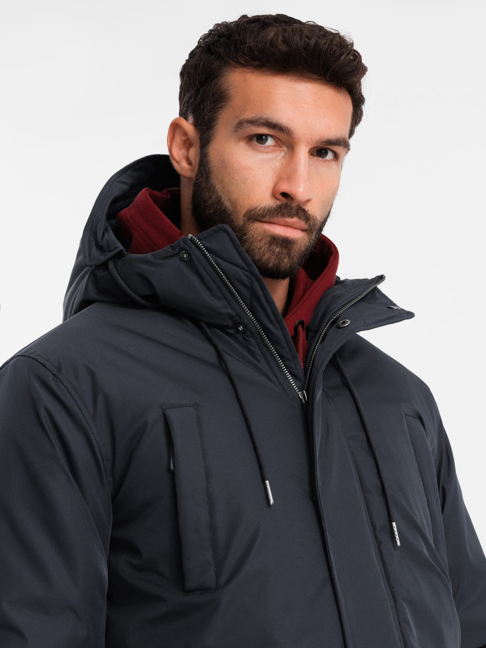 Classic long men's parka jacket - black V6 OM-JALJ-0166
