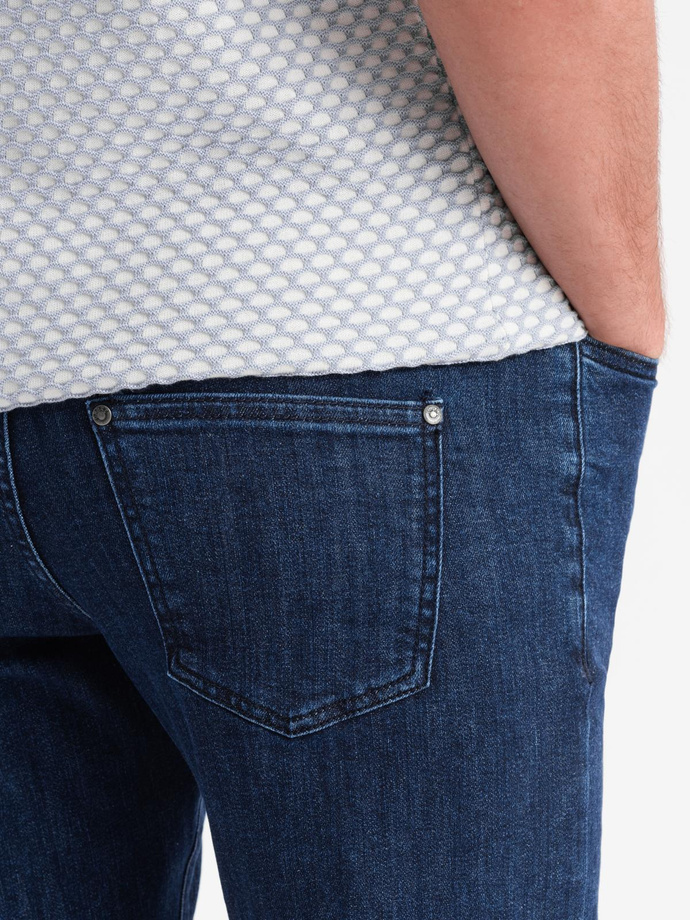 Klasyczne spodnie męskie jeansy SLIM FIT z elastanem – ciemnoniebieskie V3 OM-PADP-0216