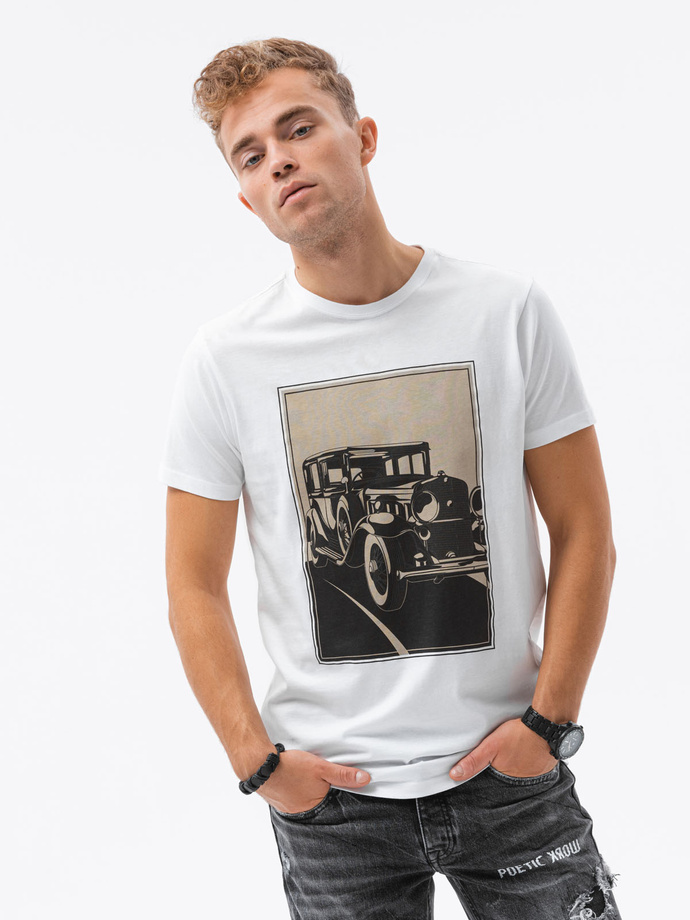 Men's printed t-shirt V-11A- white S1434