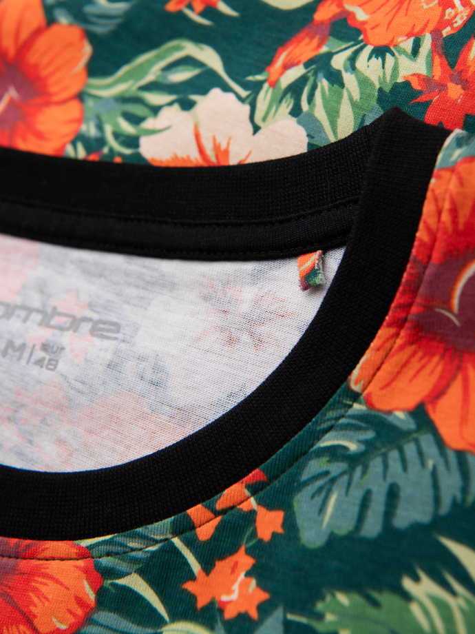Men's full print floral pattern cotton t-shirt - black V2 OM-TSFP-0249