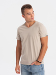 Klasyczna męska koszulka z dekoltem w serek BASIC - piaskowy V5 S1369