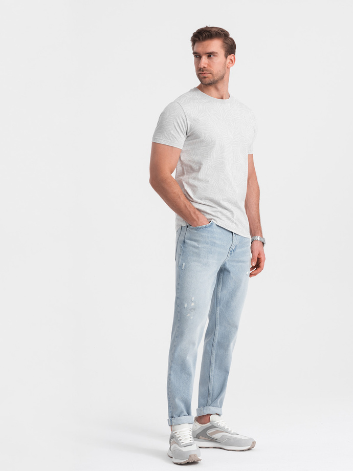 Men's fulllprint t-shirt in palm leaves - grey V2 OM-TSFP-0182