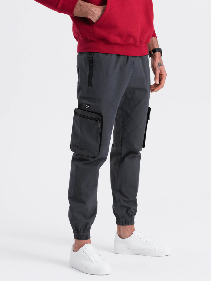 Men's JOGGER pants with stand-off and zippered cargo pockets - graphite V6 OM-PAJO-0135