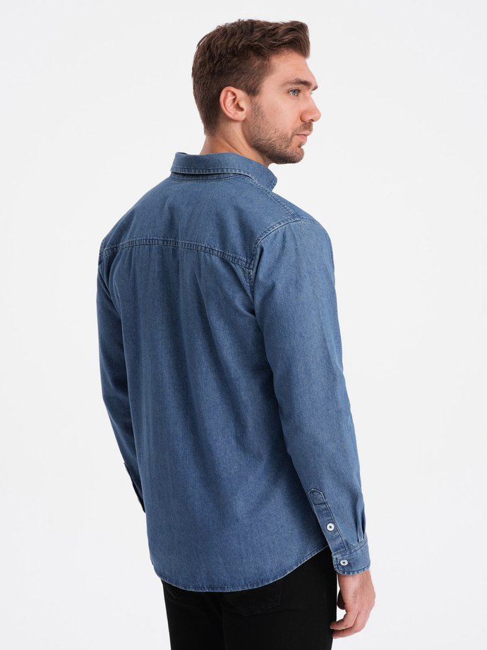 Classic men's SLIM denim shirt - blue OM-SHDS-0116
