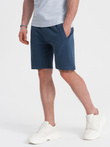 Men's knit shorts with drawstring and pockets - dark blue V4 OM-SRBS-0139