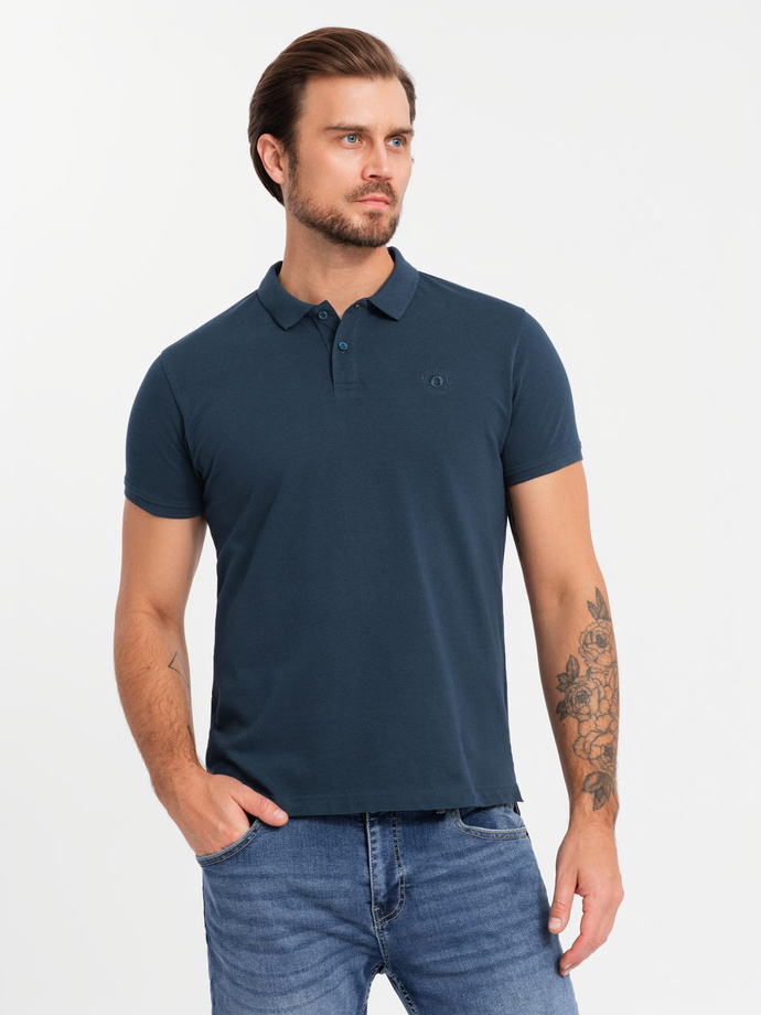 Komplet męskich bawełnianych t-shirtów polo BASIC – czarny/granatowy/biały V1 OM-POBS-0133