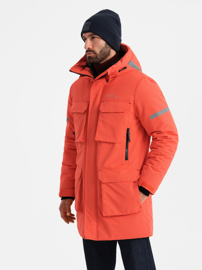 Men's long insulated jacket with reflective elements - orange V1 OM-JALJ-0169