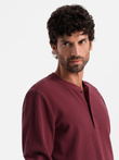 Zapinany pod szyją longsleeve męski z dzianiny waflowej – bordowy V2 OM-LSCL-0120